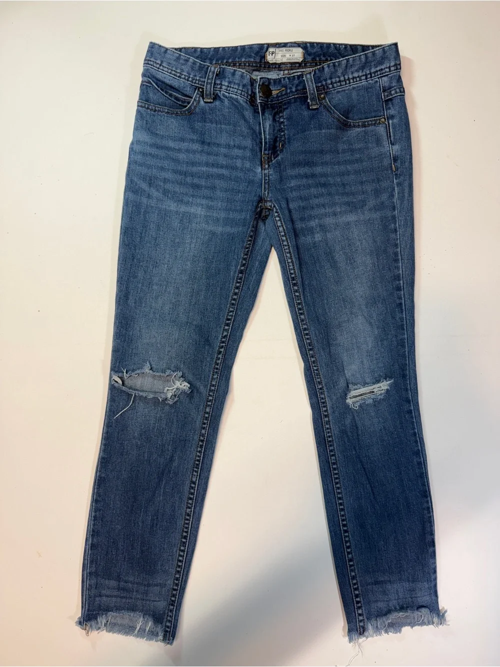 Free People Mid Blue Distressed Skinny Jeans